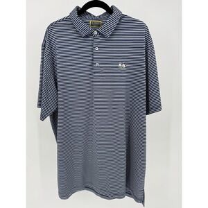 AL DIXON'S Mens Navy Gray Stripe Polo Shirt Golf Casual Embroidered Dog Size XL